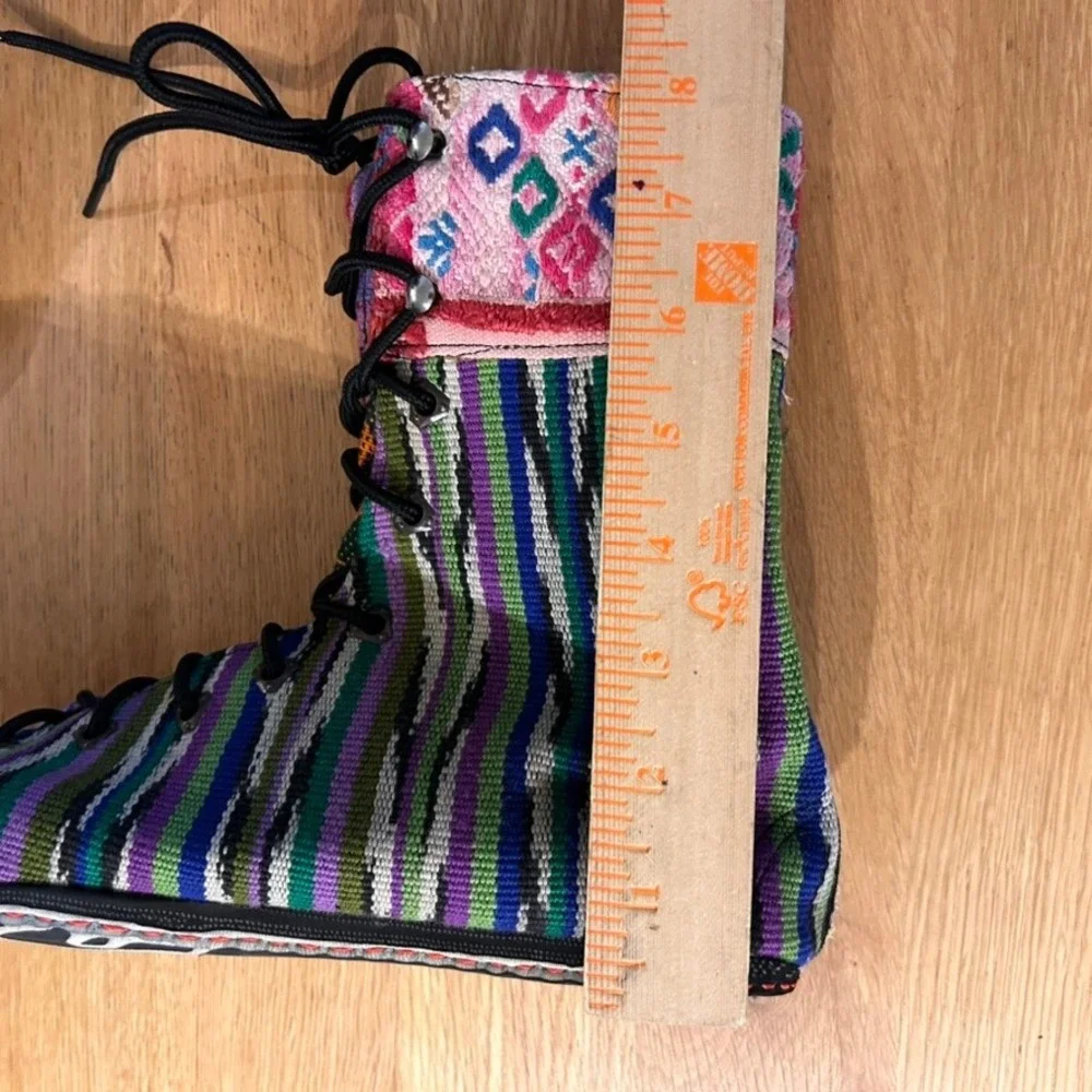 Handmade Guatemalan Huipil Boots Mens 11.5 45 Multi Color Woven Textile Lace Up
